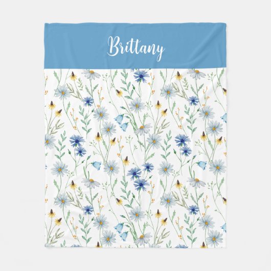 Blauwe Paarse Waterverf Wildflower Naam Fleece Deken (Voorkant)