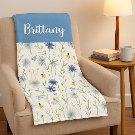 Blauwe Paarse Waterverf Wildflower Naam Fleece Deken