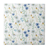 Blauwe Paarse Waterverf Wildflower Tegeltje (Voorkant)