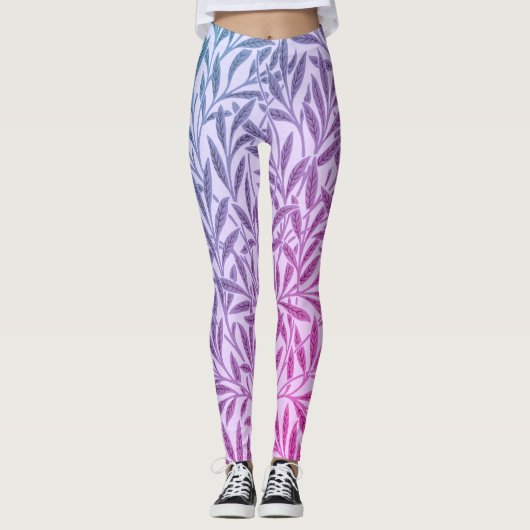  Blauwe Paarse Wilde Bladeren Botanisch Leggings (Voorkant)