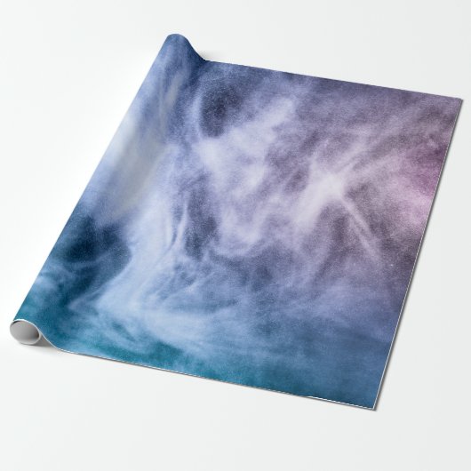 Blauwe paarse witte abstracte hete wolken rook cadeaupapier (Uitgerold)