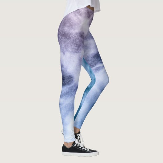 Blauwe paarse witte abstracte hete wolken rook leggings (Rechts)