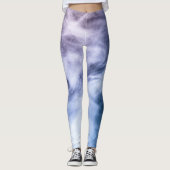 Blauwe paarse witte abstracte hete wolken rook leggings (Voorkant)
