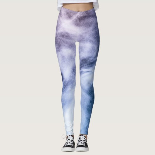 Blauwe paarse witte abstracte hete wolken rook leggings (Voorkant)