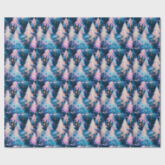 Blauwe Paarse Witte Bomen Moderne Kerst Cadeaupapier (Vlak)