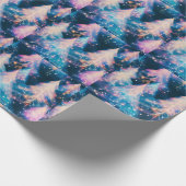 Blauwe Paarse Witte Bomen Moderne Kerst Cadeaupapier (Hoek)