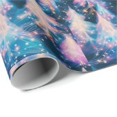 Blauwe Paarse Witte Bomen Moderne Kerst Cadeaupapier (Rol Hoek)