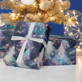 Blauwe Paarse Witte Bomen Moderne Kerst Cadeaupapier