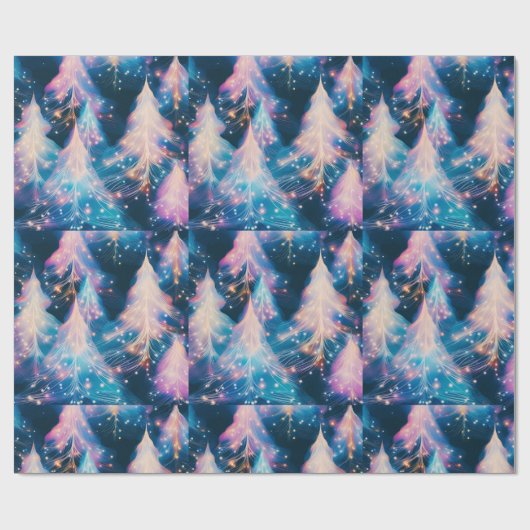 Blauwe Paarse Witte Bomen Moderne Kerst Cadeaupapier (Vlak)