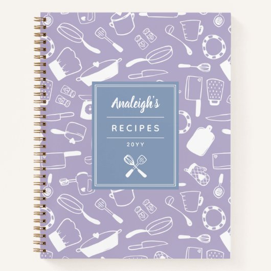 Blauwe Paarse witte handtekeningen Keukengerei Notitieboek (Voorkant)