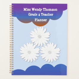 Blauwe Paarse wolk met witte bloemplanner Planner