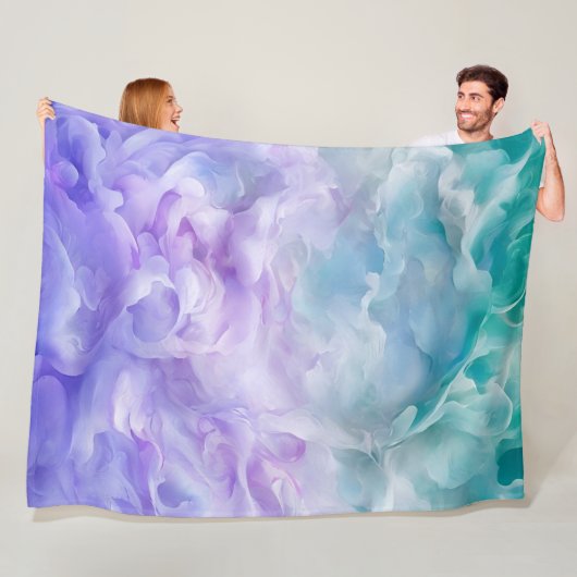 Blauwe & paarse wolkenwerveling fleece deken (In situ)