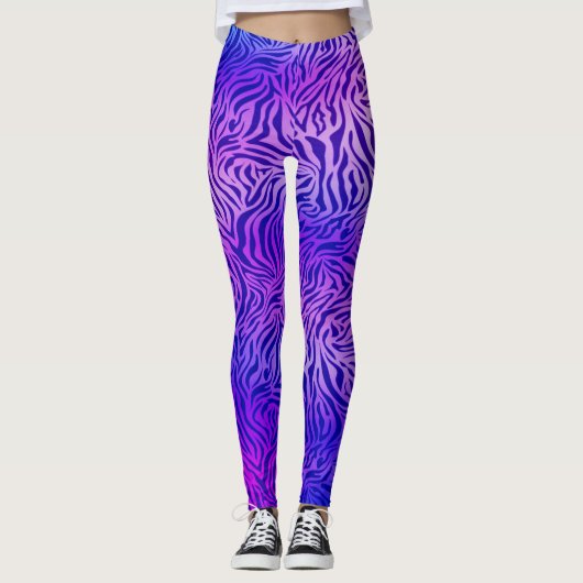 Blauwe paarse zebra leggings (Voorkant)