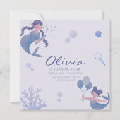 Blauwe Paarse zeemeermin staart onder het Zee Verj Kaart (Voorkant)