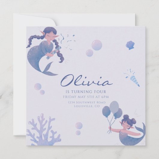 Blauwe Paarse zeemeermin staart onder het Zee Verj Kaart (Voorkant)