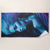 Blauwe Paarse Zeemeermin Strandlaken (Voorkant)