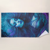 Blauwe Paarse Zeemeermin Strandlaken (Voorkant)