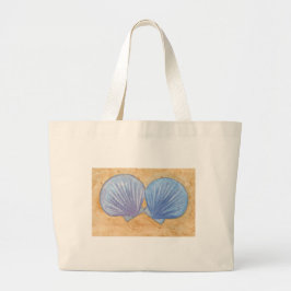 Blauwe Paarse zeeschelpen in de zand-canvas tassen