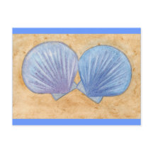 Blauwe Paarse Zeeschelpen in het Zand Briefkaarten