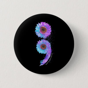 Blauwe Paarse Zonnebloem Semicolon Zelfmoordpreven Ronde Button 5,7 Cm
