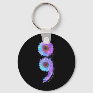 Blauwe Paarse Zonnebloem Semicolon Zelfmoordpreven Sleutelhanger