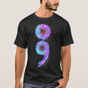 Blauwe Paarse Zonnebloem Semicolon Zelfmoordpreven T-shirt