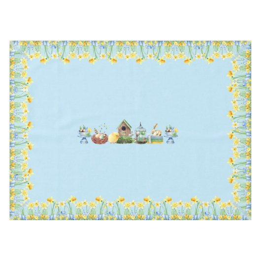 Blauwe paasbloemen tafelkleed (Voorkant (Horizontaal))