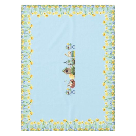 Blauwe paasbloemen tafelkleed (Voorkant)