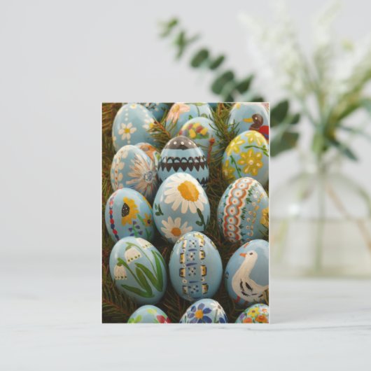 Blauwe paaseieren feestdagenkaart (Staand voorkant)