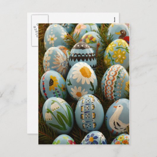 Blauwe paaseieren feestdagenkaart (Voorkant / Achterkant)