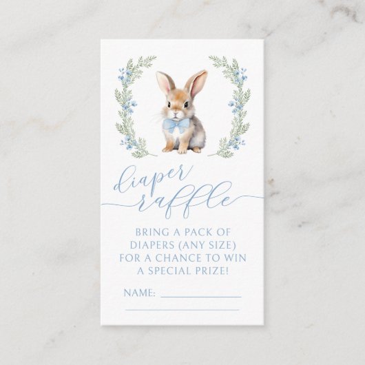 Blauwe paashaas baby shower luier loterijkaarten informatiekaartje (Voorkant)