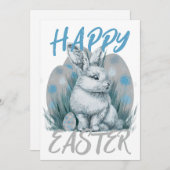 blauwe paashaas feestdagenkaart (Voorkant / Achterkant)