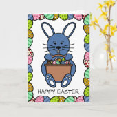 Blauwe paashaas, Gelukkig Pasen Kaart (Gele Bloem)
