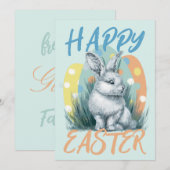 Blauwe paashaas kleurrijk feestdagenkaart (Voorkant / Achterkant)