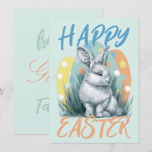 Blauwe paashaas kleurrijk feestdagenkaart (Voorkant / Achterkant)