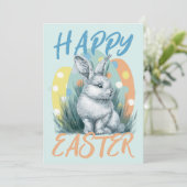 Blauwe paashaas kleurrijk feestdagenkaart (Staand voorkant)