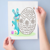 Blauwe Paashaas Konijn en Ei Kleurplaten Flyer (Hand)