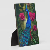 Blauwe pacock in roze Roos tuin Fotoplaat (Zijkant)