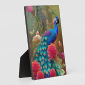 Blauwe pacock in roze Roos tuin Fotoplaat (Zijkant)