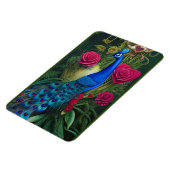 Blauwe pacock in roze Roos tuin Magneet (Linkerzijde)