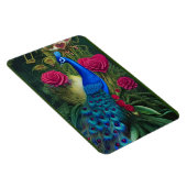Blauwe pacock in roze Roos tuin Magneet (Rechterzijde)