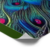 Blauwe pacock in roze Roos tuin Poster (Hoek)