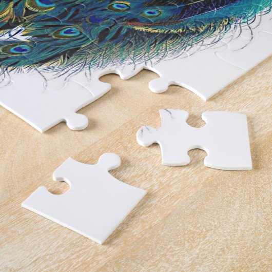 Blauwe pacock met prachtige staartwaren legpuzzel (Zijkant)
