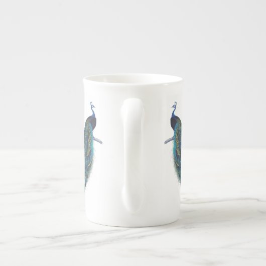 Blauwe pacock met prachtige staartwaren porselein kop (Achterkant)