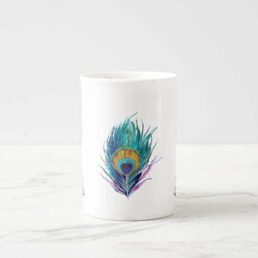 Blauwe pacock met prachtige staartwaren porselein kop (Voorkant)