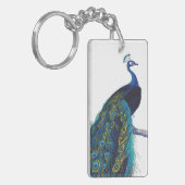 Blauwe pacock met prachtige staartwaren sleutelhanger (Voorkant Links)