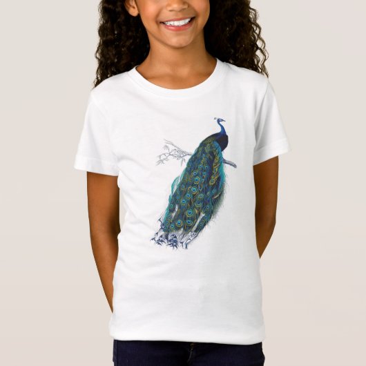 Blauwe pacock met prachtige staartwaren t-shirt (Voorkant)
