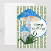 Blauwe paddenstoelen op Aspen Birthday Flat Kaart (Voorkant / Achterkant)