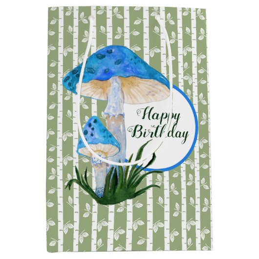 Blauwe paddenstoelen op Aspen Birthday Medium Cadeauzakje (Voorkant)