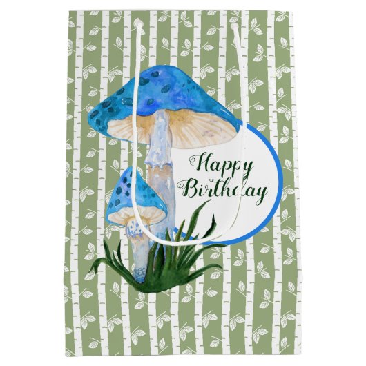 Blauwe paddenstoelen op Aspen Birthday Medium Cadeauzakje (Achterkant)